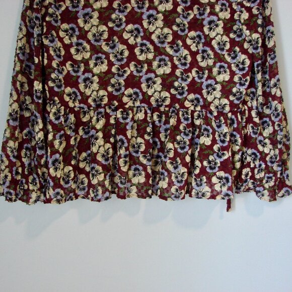 Madewell Pansy Print Blouse Viola Floral V-neck Wine Burgundy Size Medium - Picture 16 of 16